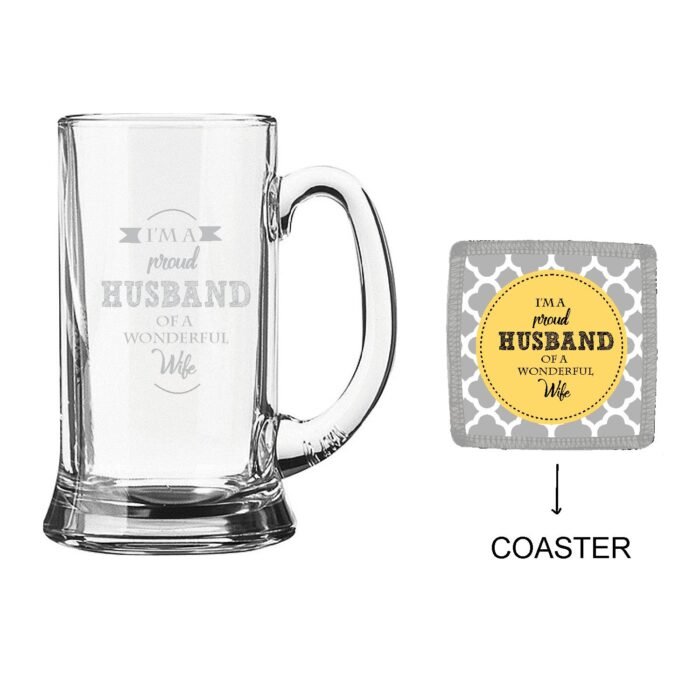 Engraved Proud Husband of a Wonderful Wife Beer Mug